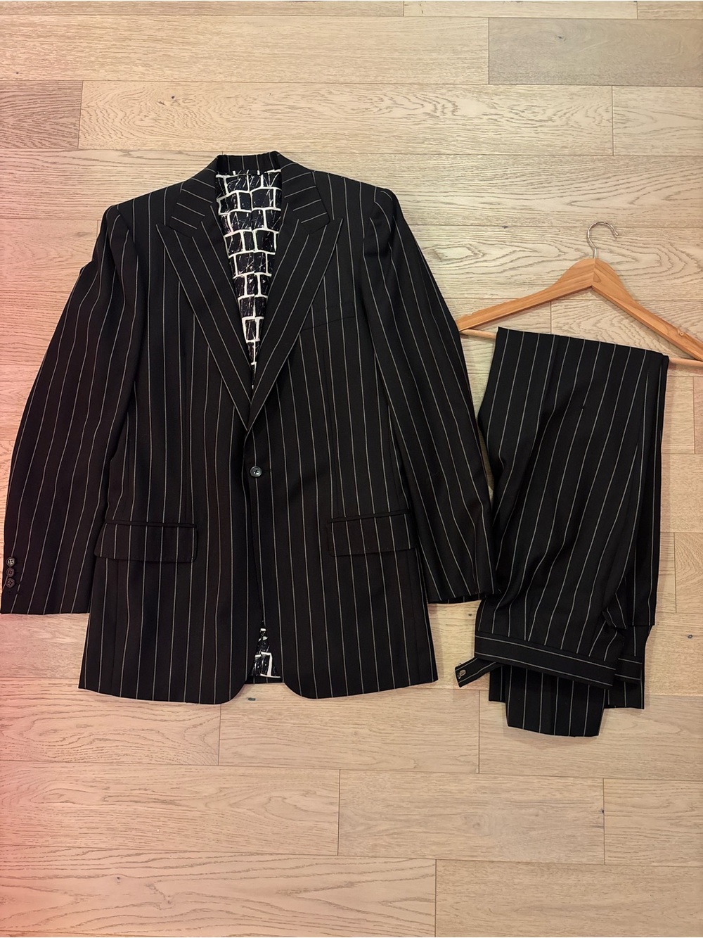 Men's Jack Taylor Black Pinstripe Suit With Silk Lined Blazer & Matching Pants